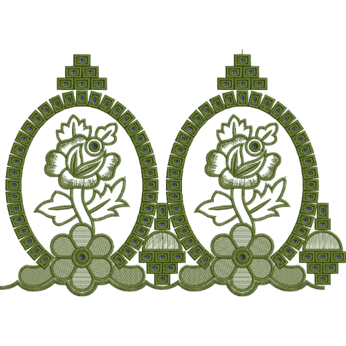 Elegant Oval Rose Motif Lace Embroidery Border Design
