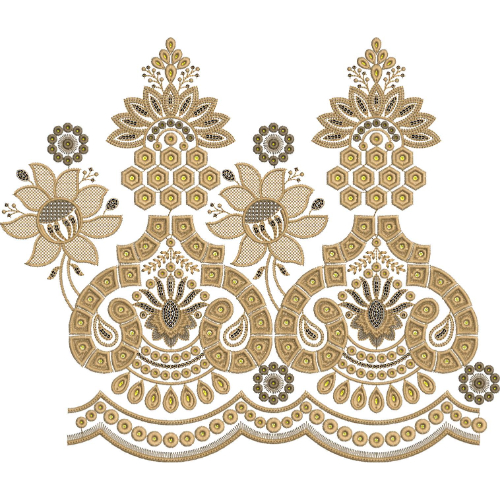 Royal Ornamental Floral Scalloped Lace Embroidery Border Design