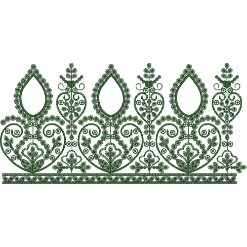 Elegant Teardrop Scroll Floral Lace Embroidery Border Design