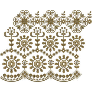 Classic Floral Medallion Scalloped Lace Embroidery Border Design