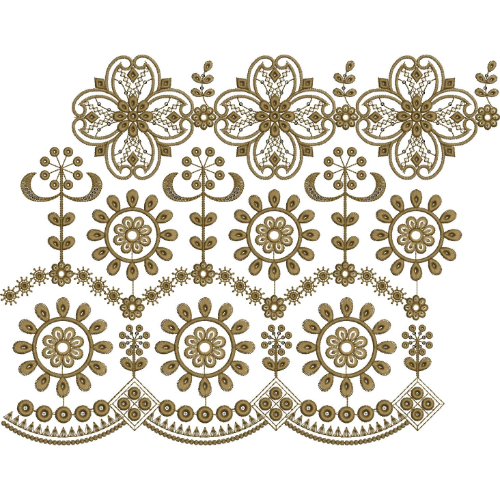 Classic Floral Medallion Scalloped Lace Embroidery Border Design