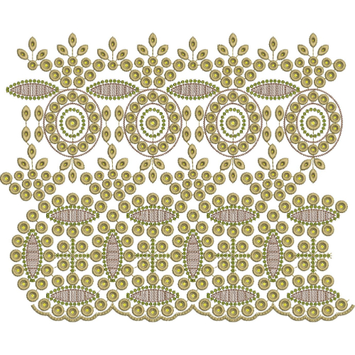 Intricate Circular Medallion Floral Lace Embroidery Border Design