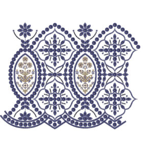 Elegant Oval Medallion Floral Scalloped Lace Embroidery Border Design