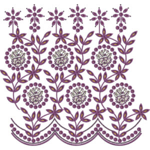 Floral Vine Medallion Scalloped Lace Embroidery Border Design