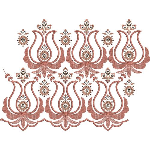 Ornamental Tulip Motif Floral Lace Embroidery Border Design