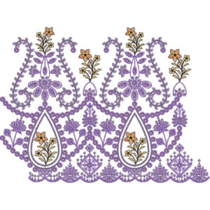 Elegant Paisley Floral Teardrop Scalloped Lace Embroidery Border Design