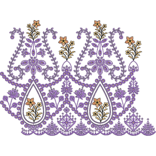 Elegant Paisley Floral Teardrop Scalloped Lace Embroidery Border Design