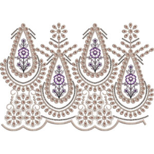 Elegant Paisley Floral Medallion Scalloped Lace Embroidery Border Design