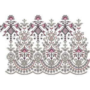 Ornate Paisley Floral Medallion Scalloped Lace Embroidery Border Design