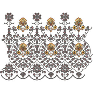 Ornate Floral Medallion Scroll Scalloped Lace Embroidery Border Design
