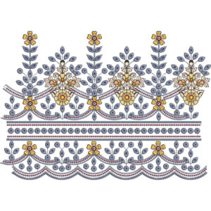 Delicate Floral Vine Scalloped Lace Embroidery Border Design