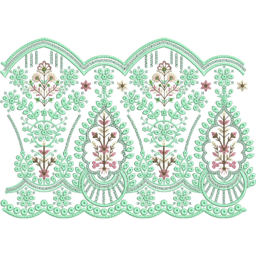 Elegant Floral Paisley Arch Scalloped Lace Embroidery Border Design