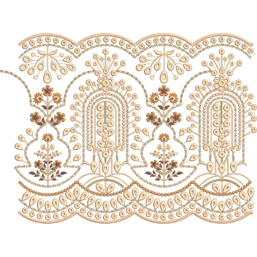 Ornamental Arch Teardrop Floral Scalloped Lace Embroidery Border Design