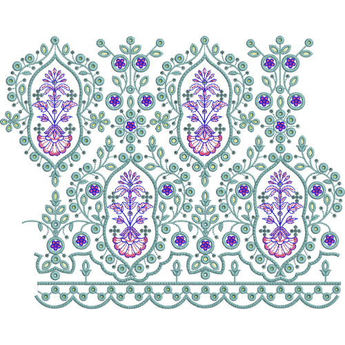 Ornate Oval Floral Vine Scalloped Lace Embroidery Border Design
