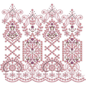 Ornate Floral Medallion Scroll Scalloped Lace Embroidery Border Design