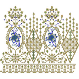 Ornate Floral Medallion Geometric Scalloped Lace Embroidery Border Design