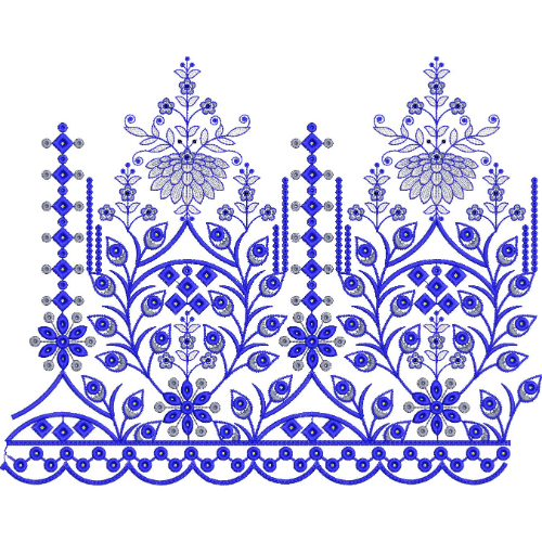 Intricate Floral Vine Geometric Scalloped Lace Embroidery Border Design