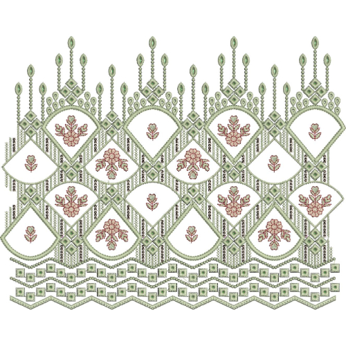 Geometric Arch Floral Lattice Scalloped Lace Embroidery Border Design