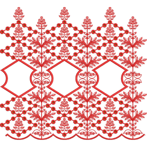 Bold Geometric Floral Lattice Scalloped Lace Embroidery Border Design