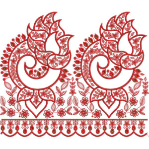 Ornamental Paisley Scroll Floral Scalloped Lace Embroidery Border Design