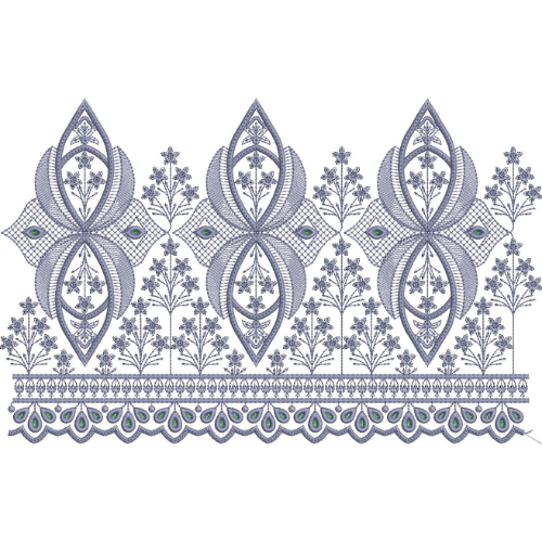 Elegant Layered Paisley Floral Scalloped Lace Embroidery Border Design