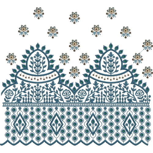 Elegant Floral Dome Lattice Scalloped Lace Embroidery Border Design