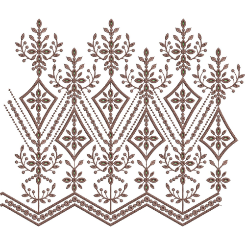 Elegant Diamond Floral Vine Scalloped Lace Embroidery Border Design