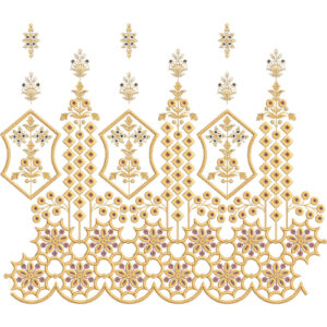 Ornate Hexagonal Floral Lattice Scalloped Lace Embroidery Border Design