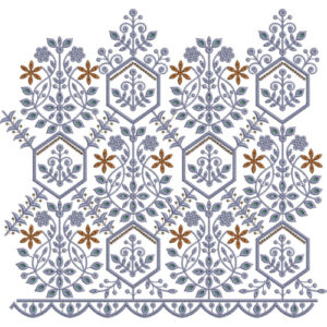 Elegant Hexagonal Floral Vine Scalloped Lace Embroidery Border Design