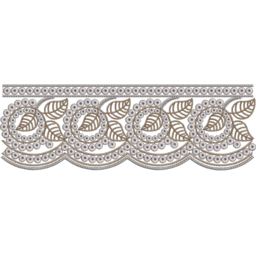 Elegant Circular Leaf Scroll Scalloped Lace Embroidery Border Design