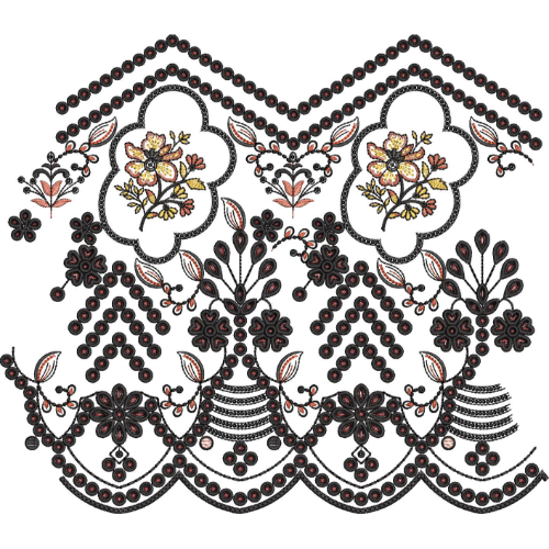 Ornate Floral Arch Beaded Scalloped Lace Embroidery Border Design