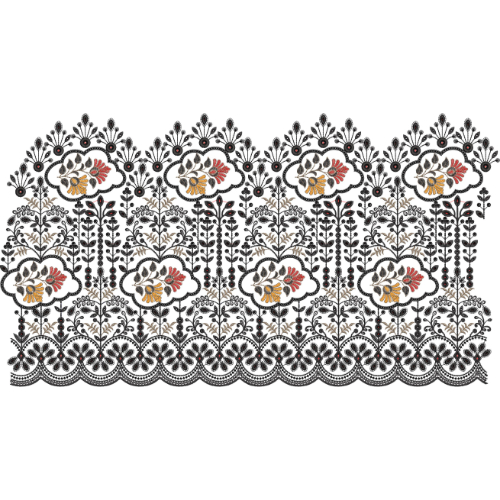 Elegant Floral Medallion Vine Scalloped Lace Embroidery Border Design