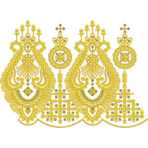 Ornate Paisley Medallion Scalloped Lace Embroidery Border Design