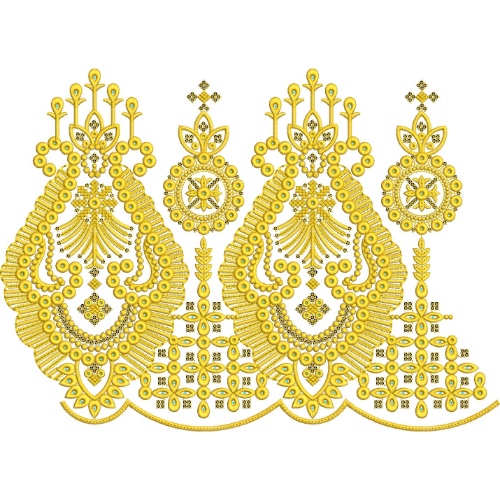 Ornate Paisley Medallion Scalloped Lace Embroidery Border Design