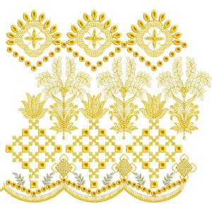 Elegant Sunburst Floral Lattice Scalloped Lace Embroidery Border Design