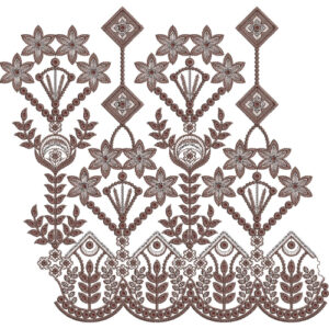Classic Floral Diamond Vine Scalloped Lace Embroidery Border Design