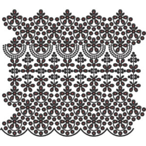 Intricate Beaded Floral Medallion Scalloped Lace Embroidery Border