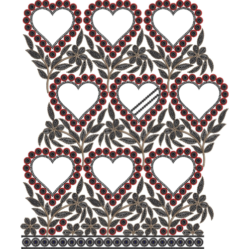 Romantic Heart Motif Floral Lace Embroidery Border Design