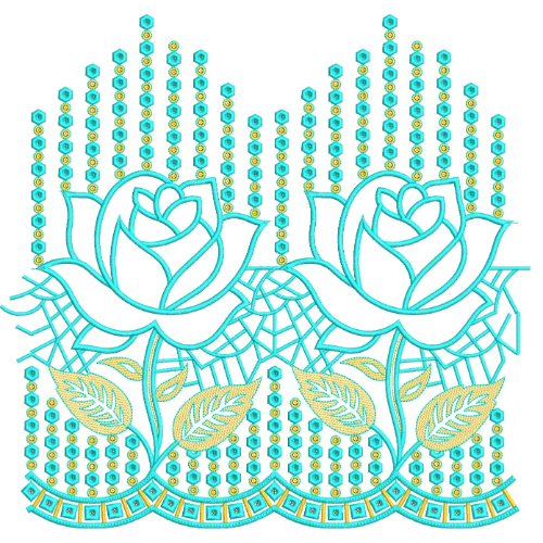 Elegant Lotus Floral Lace with Beaded Vertical Cascade Border Design