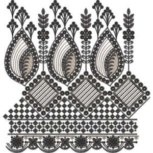 Paisley Medallion and Diamond Lattice Lace Border Embroidery Design