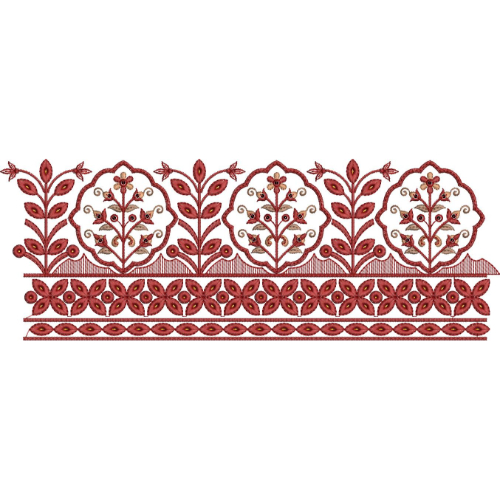 Classic Floral Medallion Lace Border Embroidery Design