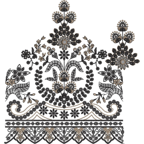 Ornate Floral Crest Lace Border Embroidery Design