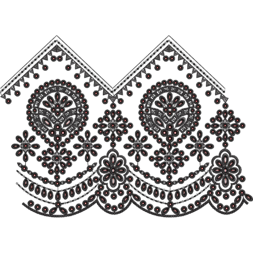 Decorative Circular Motif Lace Embroidery Design with Scalloped Edge