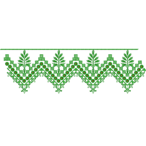 Geometric Zigzag Floral Lace Embroidery Border with Leaf Accents