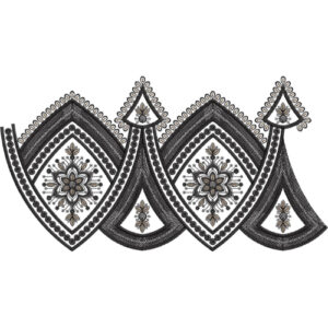 Intricate Chevron Diamond Lace Embroidery Border with Ornamental Floral Centers
