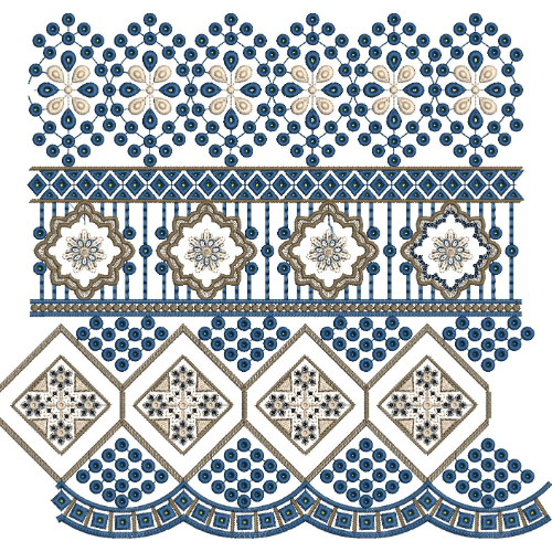 Ornamental Multi-Panel Geometric Floral Lace Embroidery Border