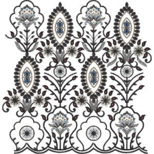 Ornate Floral Paisley Lace Embroidery Design with Scalloped Base