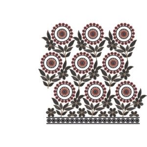 Circular Floral Medallion Lace Embroidery Design with Leafy Vine Arrangement