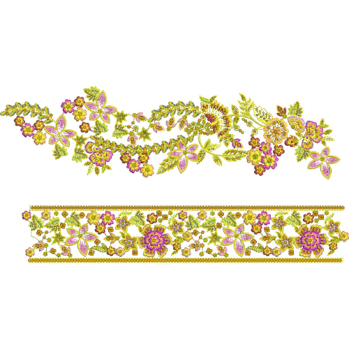 Vibrant Multicolor Floral Lace Embroidery Border with Flowing Vine Composition