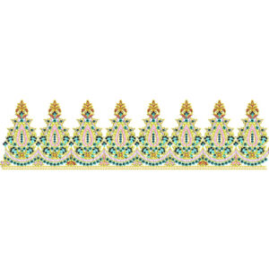 Royal Paisley Scalloped Lace Embroidery Border with Ornamental Crown Motifs
